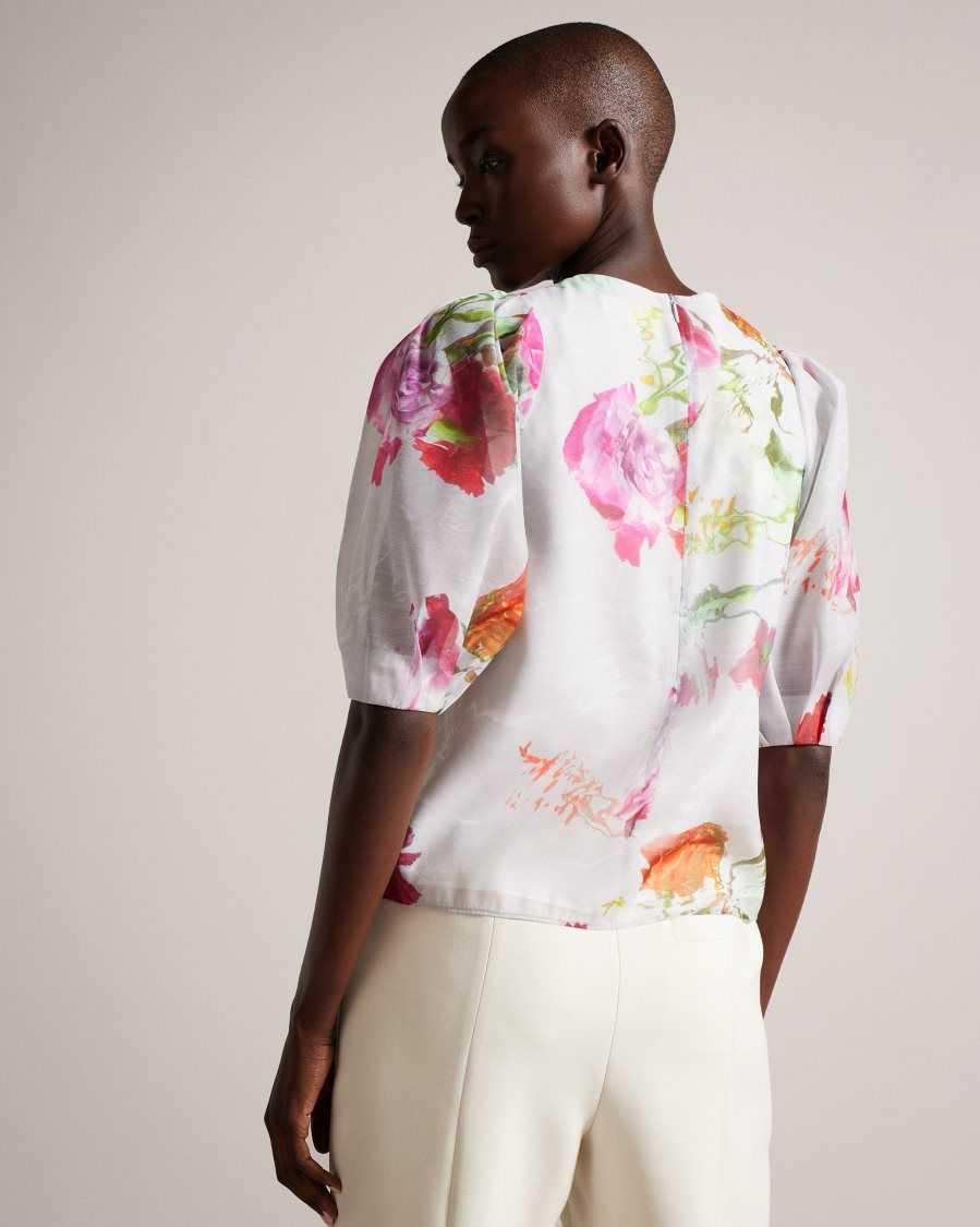 Ted Baker Ayymee Boxy Cropped Top with Puff Sleeve White | 9512304-EM