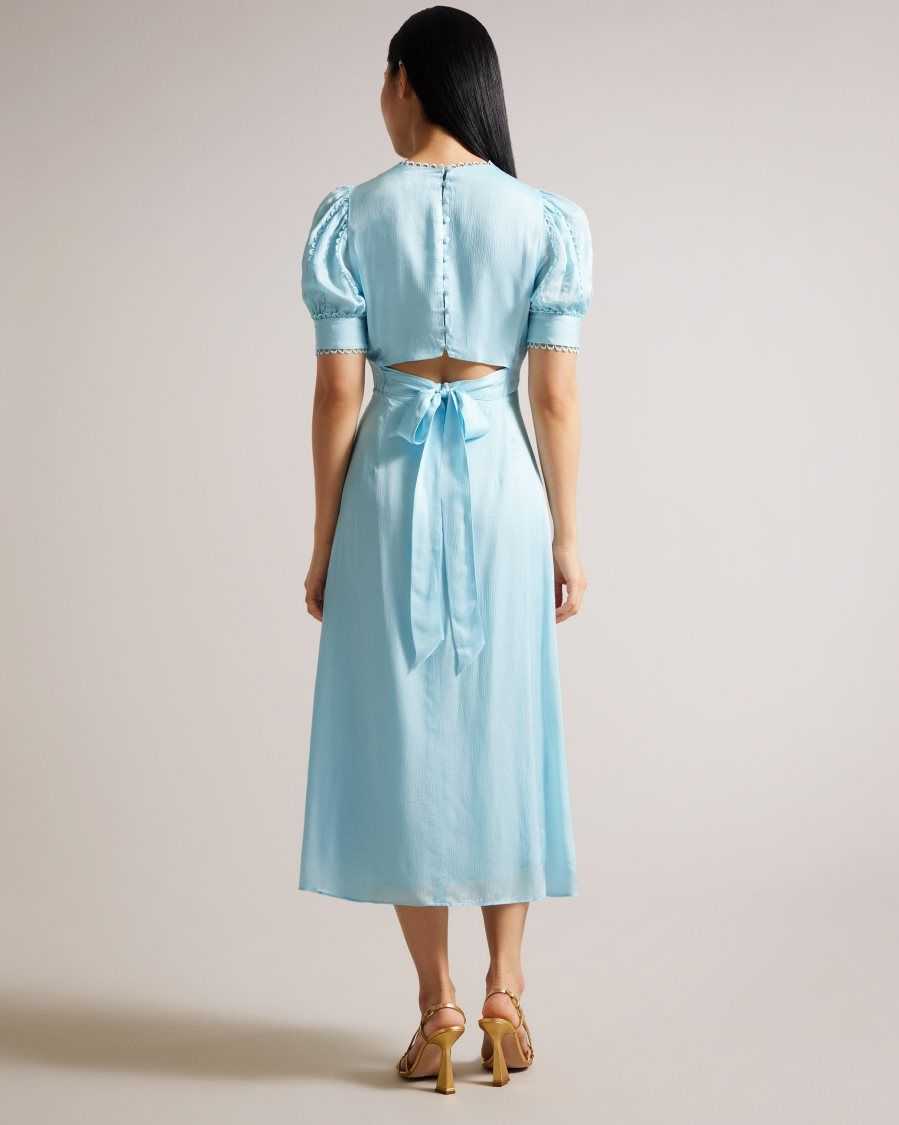 Ted Baker Azilea Puff Sleeve Midi Tea Dress Sky Blue | 4156839-YH