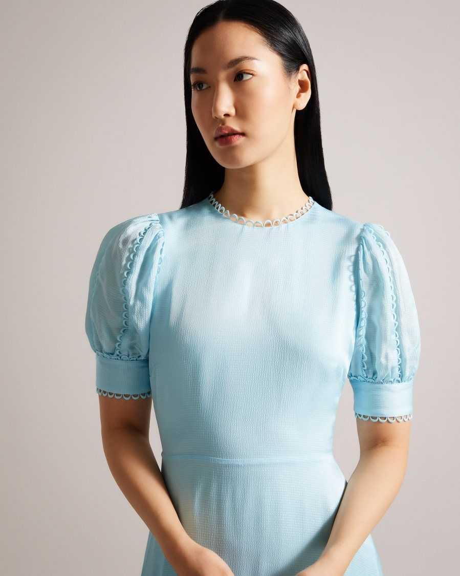 Ted Baker Azilea Puff Sleeve Midi Tea Dress Sky Blue | 4156839-YH