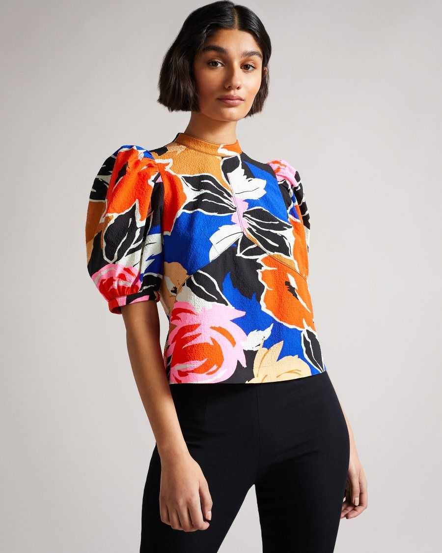 Ted Baker Azura Puff Sleeve Top With Seam Detailing Black | 2305679-BU