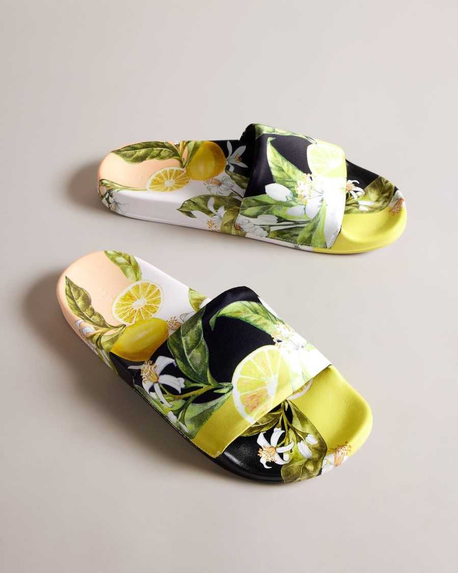 Ted Baker Azzin Lemon Print Satin Slider Yellow | 0526381-UH