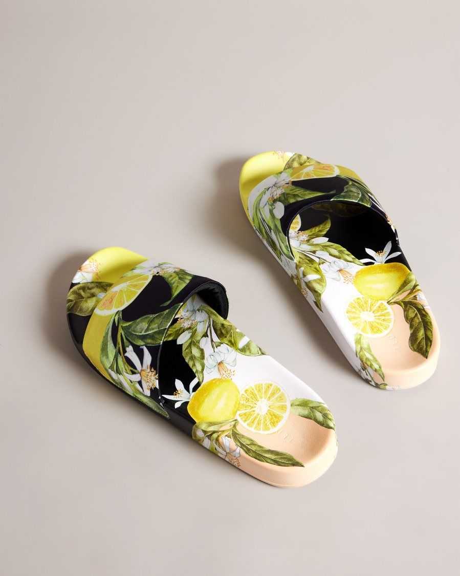 Ted Baker Azzin Lemon Print Satin Slider Yellow | 0526381-UH