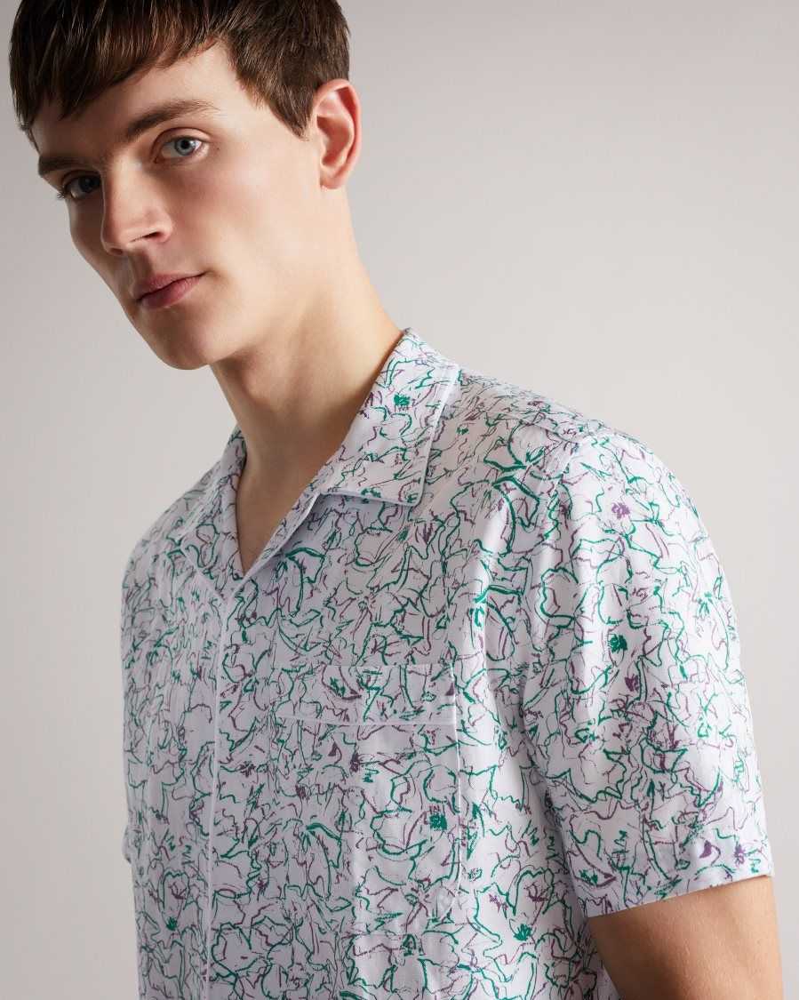 Ted Baker Bartlet Short Sleeve Revere Printed Shirt White | 4987520-JE