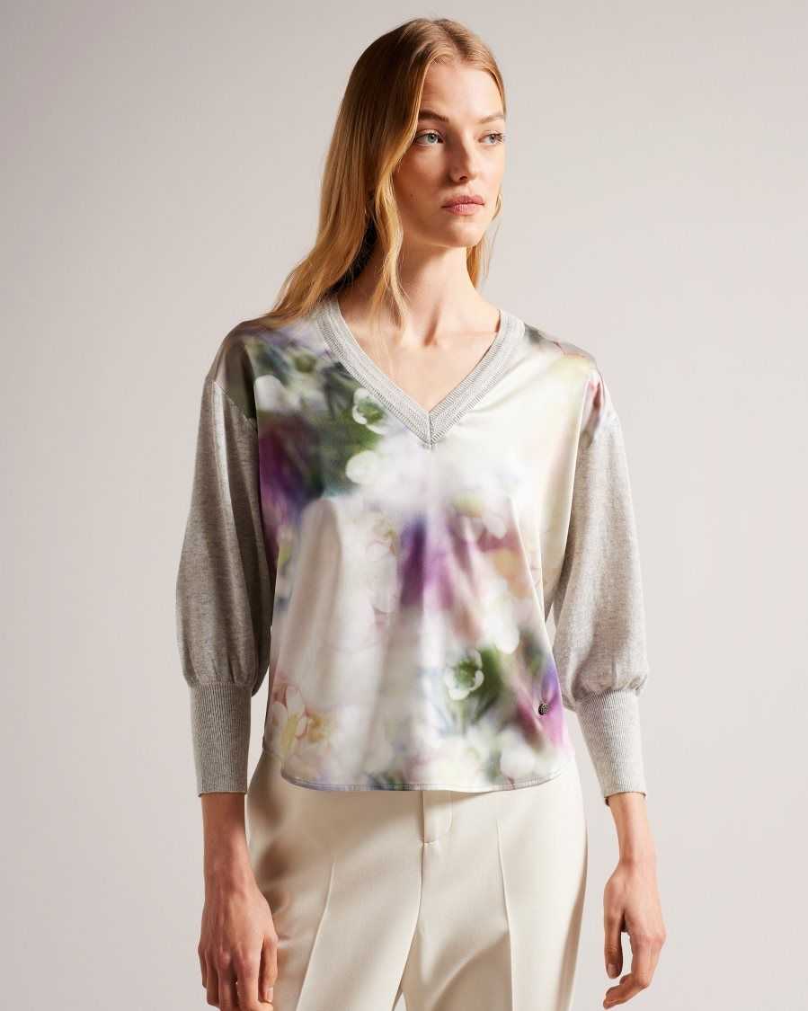 Ted Baker Beatric Woven Front Floral Jumper Light Green | 2617043-HI