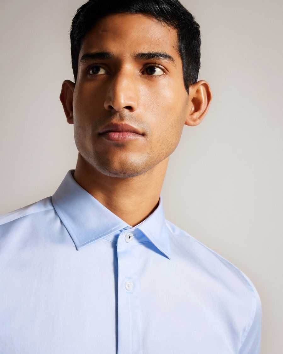 Ted Baker Bellow Long Sleeve Satin Stretch Shirt Light Blue | 0145389-WF