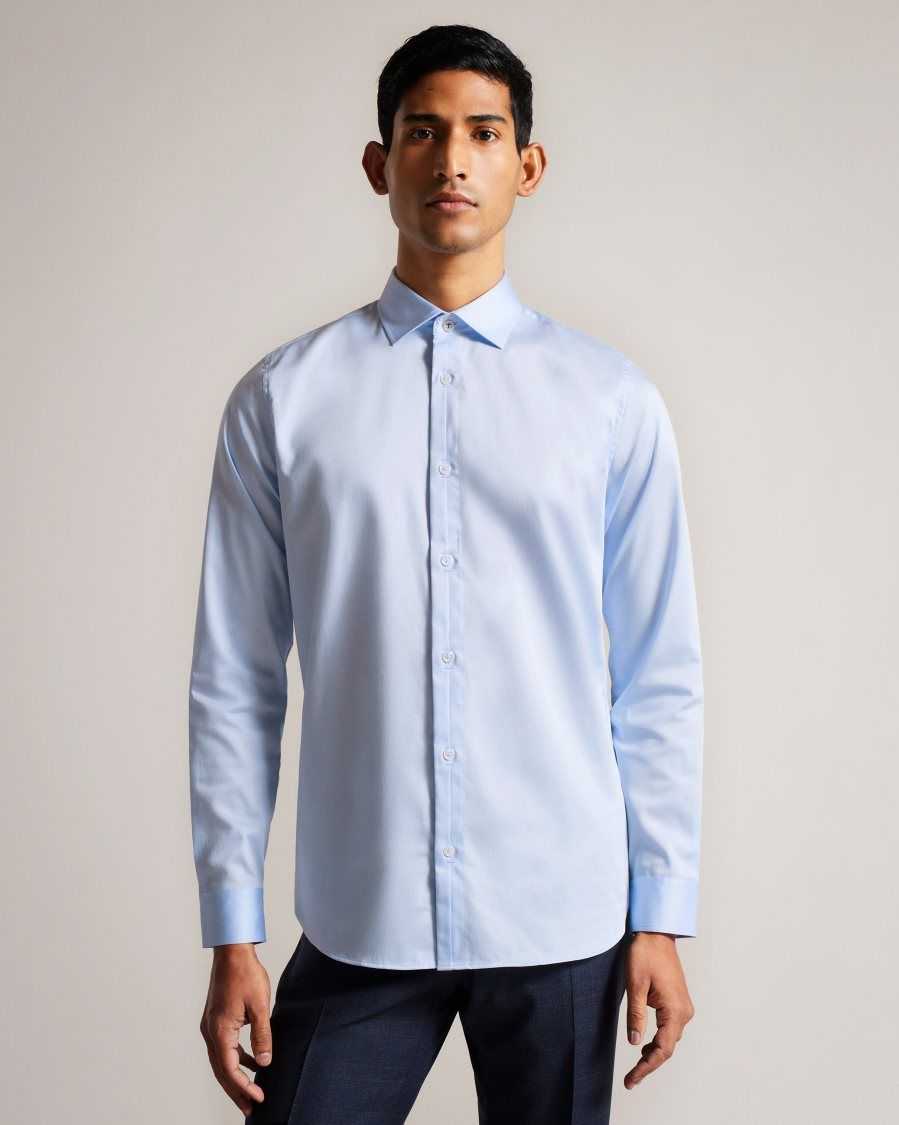 Ted Baker Bellow Long Sleeve Satin Stretch Shirt Light Blue | 0145389-WF