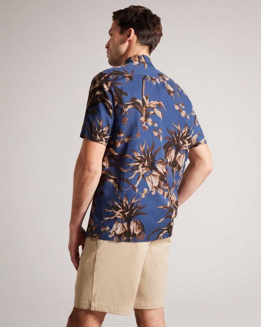 Ted Baker Belmar Short Sleeve Botanical Print Shirt Navy | 2419305-EC