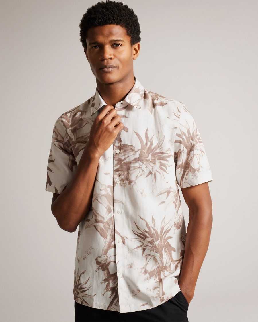 Ted Baker Belmar Short Sleeve Botanical Print Shirt Natural | 4980253-BE