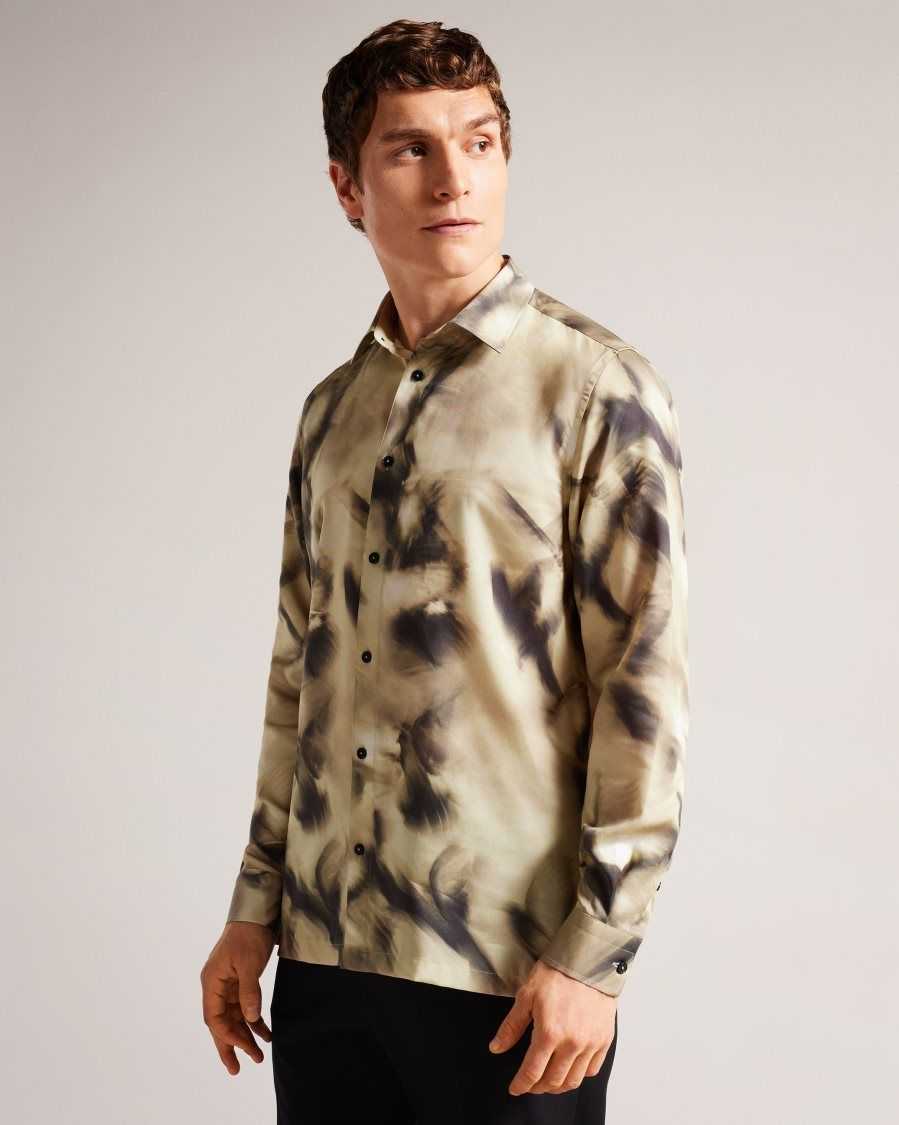 Ted Baker Bentham Long Sleeve Lyocell Abstract Print Shirt Light Grey | 6402391-LQ