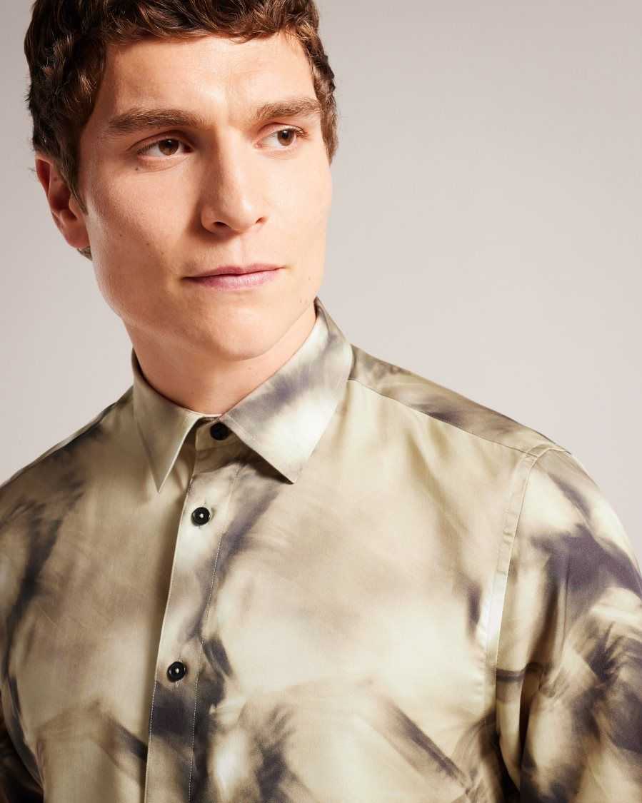 Ted Baker Bentham Long Sleeve Lyocell Abstract Print Shirt Light Grey | 6402391-LQ