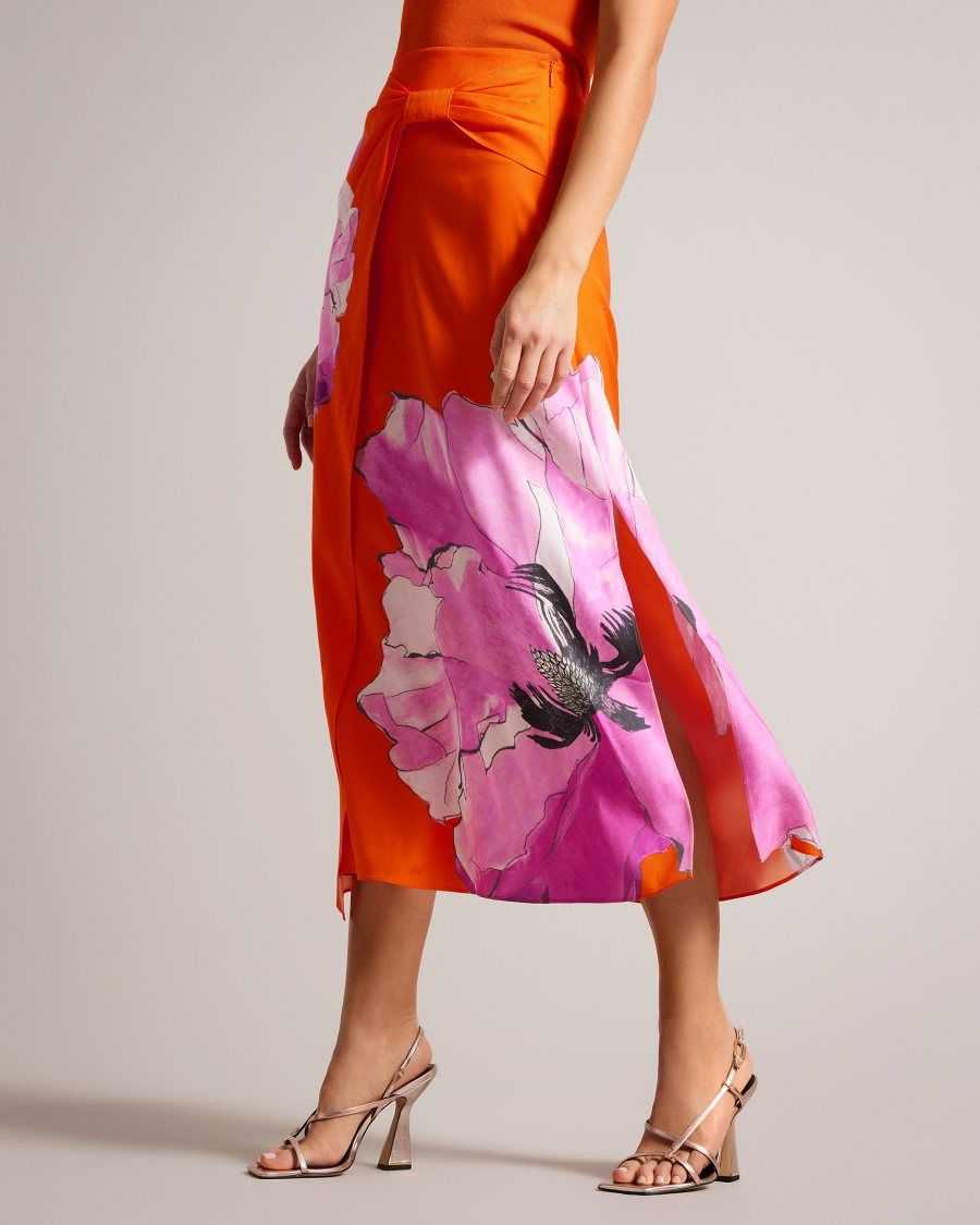 Ted Baker Bethhie Floral Asymmetric Twist Slip Skirt Bright Orange | 8974315-SA