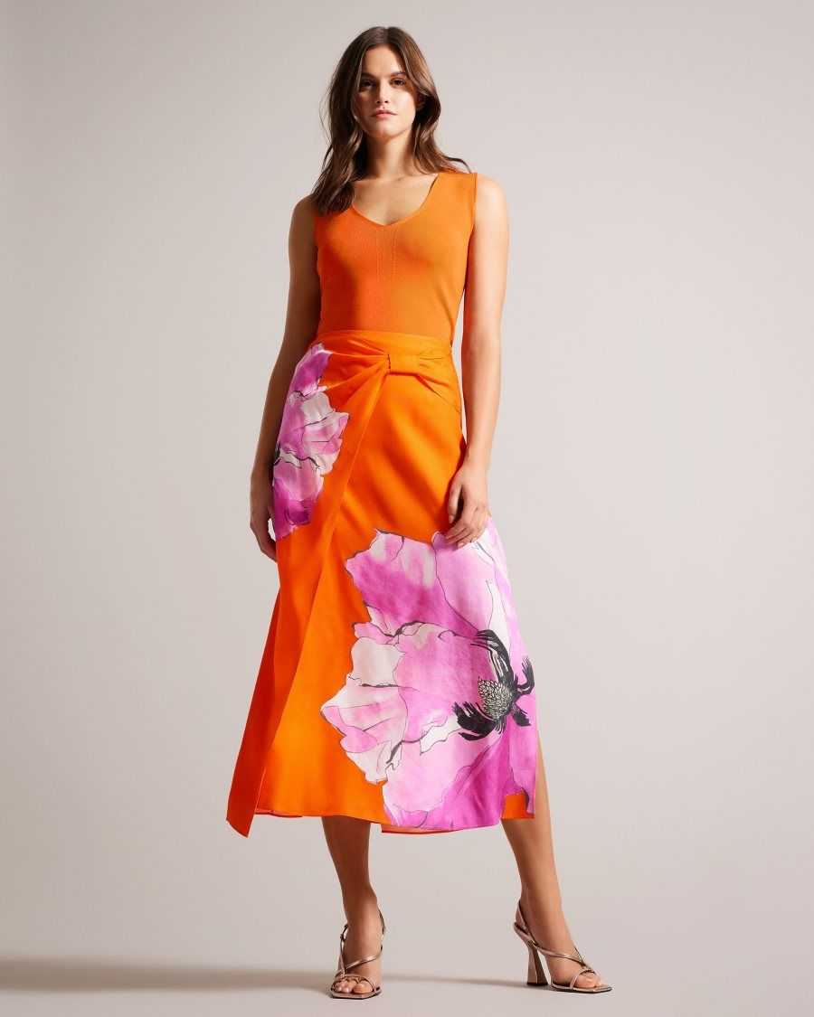 Ted Baker Bethhie Floral Asymmetric Twist Slip Skirt Bright Orange | 8974315-SA