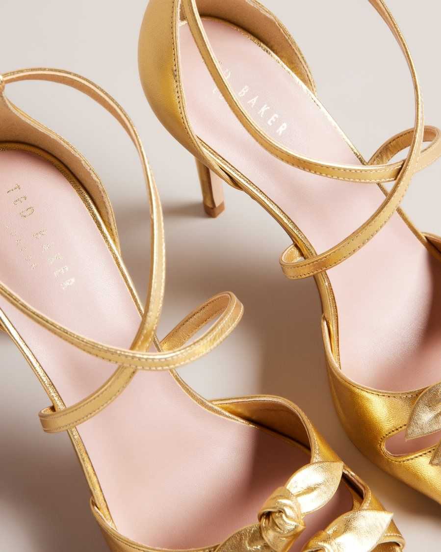 Ted Baker Bicci Leather Bow Heeled Sandals Gold | 2147809-EP