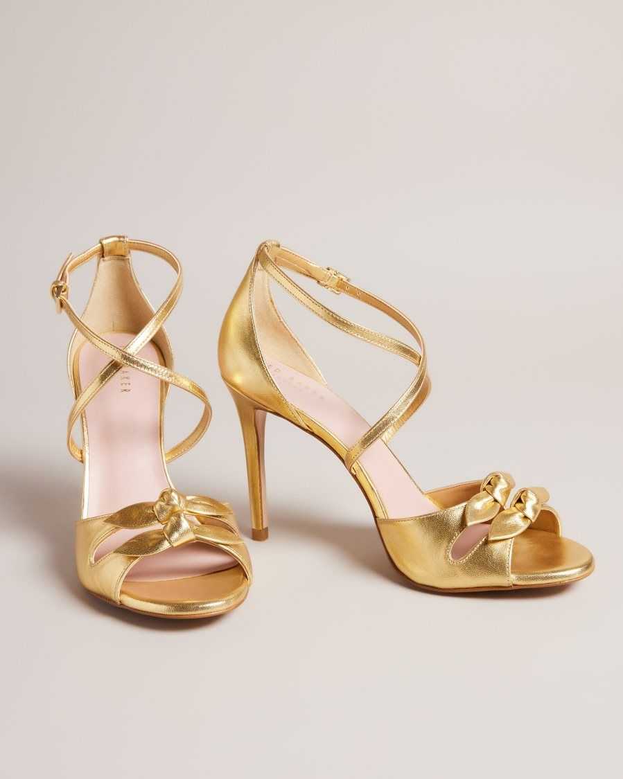 Ted Baker Bicci Leather Bow Heeled Sandals Gold | 2147809-EP