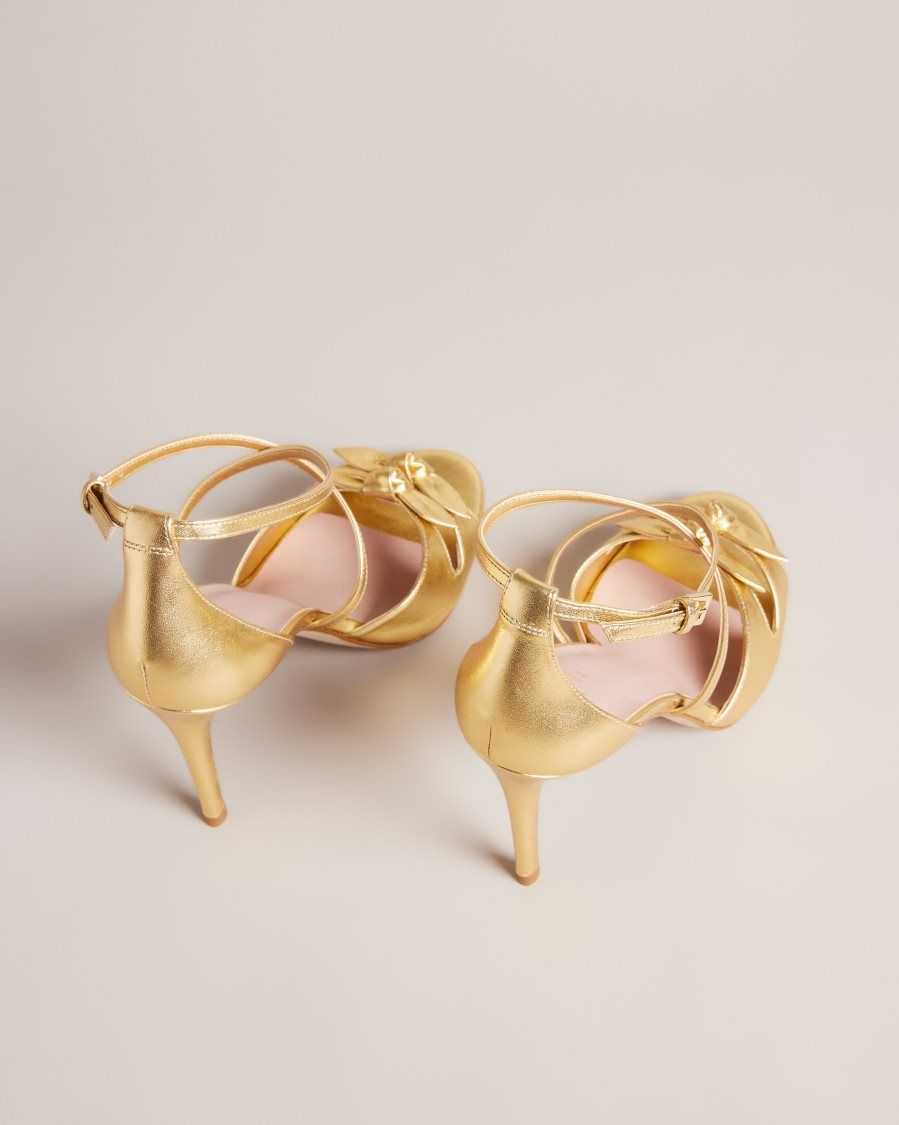 Ted Baker Bicci Leather Bow Heeled Sandals Gold | 2147809-EP