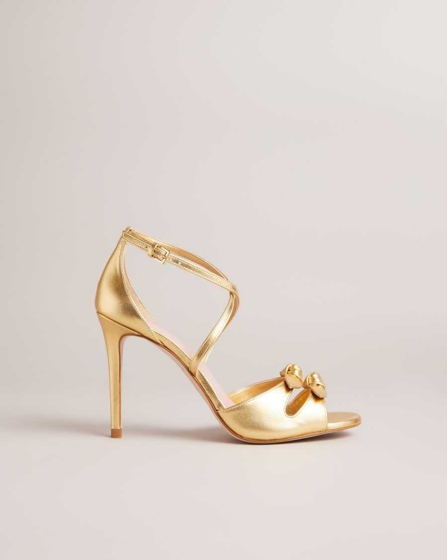 Ted Baker Bicci Leather Bow Heeled Sandals Gold | 2147809-EP