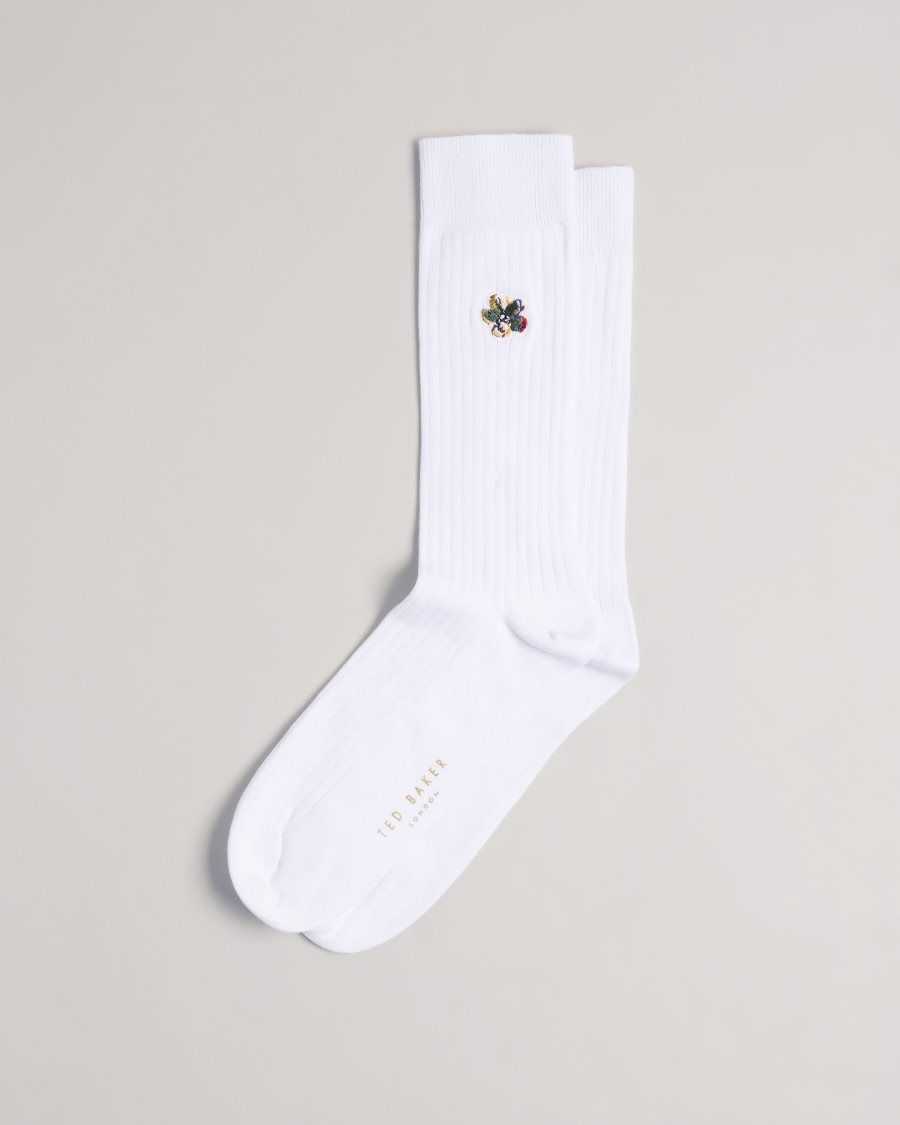 Ted Baker Boelow Flower Embroidery Socks White | 1923748-BZ