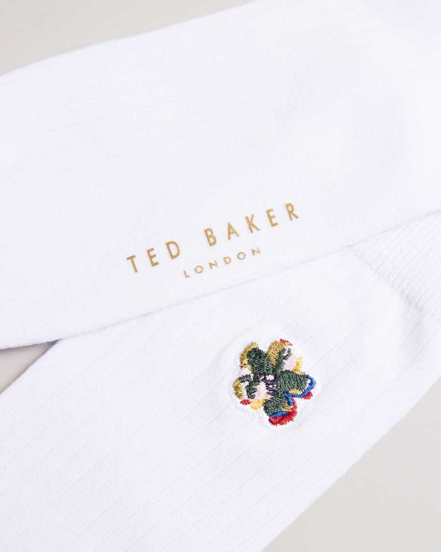 Ted Baker Boelow Flower Embroidery Socks White | 1923748-BZ