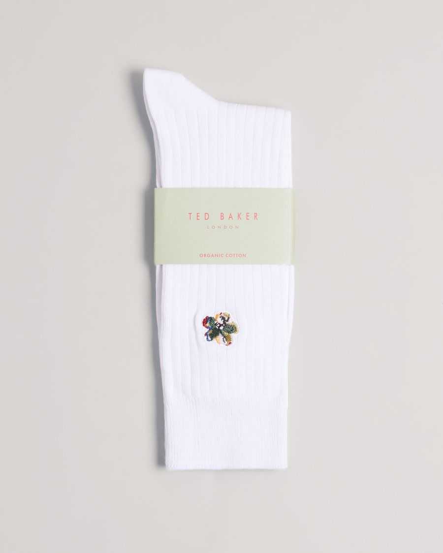 Ted Baker Boelow Flower Embroidery Socks White | 1923748-BZ