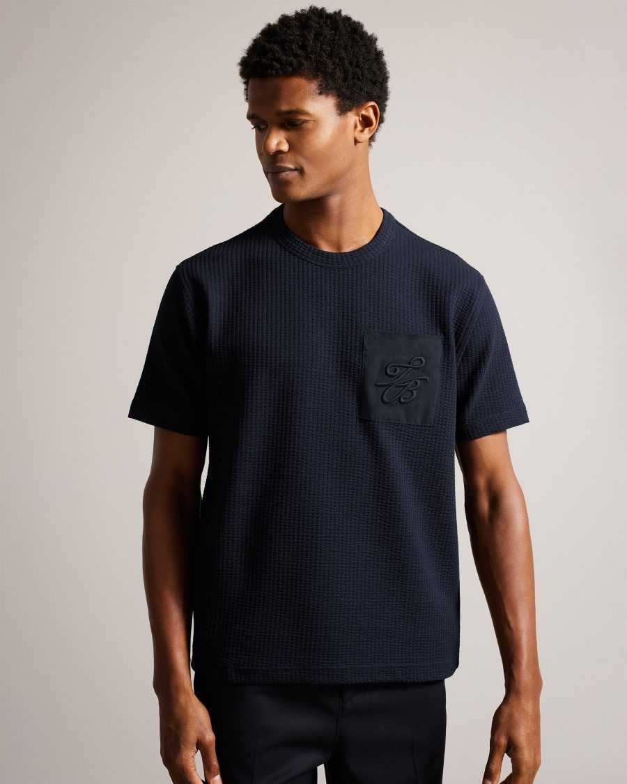 Ted Baker Bossa Relaxed T-Shirt With Monogram Pocket Navy | 3849270-ZP