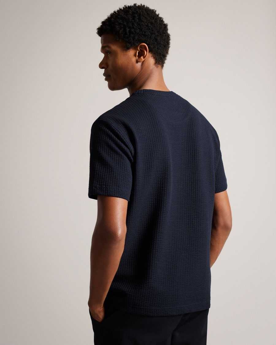 Ted Baker Bossa Relaxed T-Shirt With Monogram Pocket Navy | 3849270-ZP