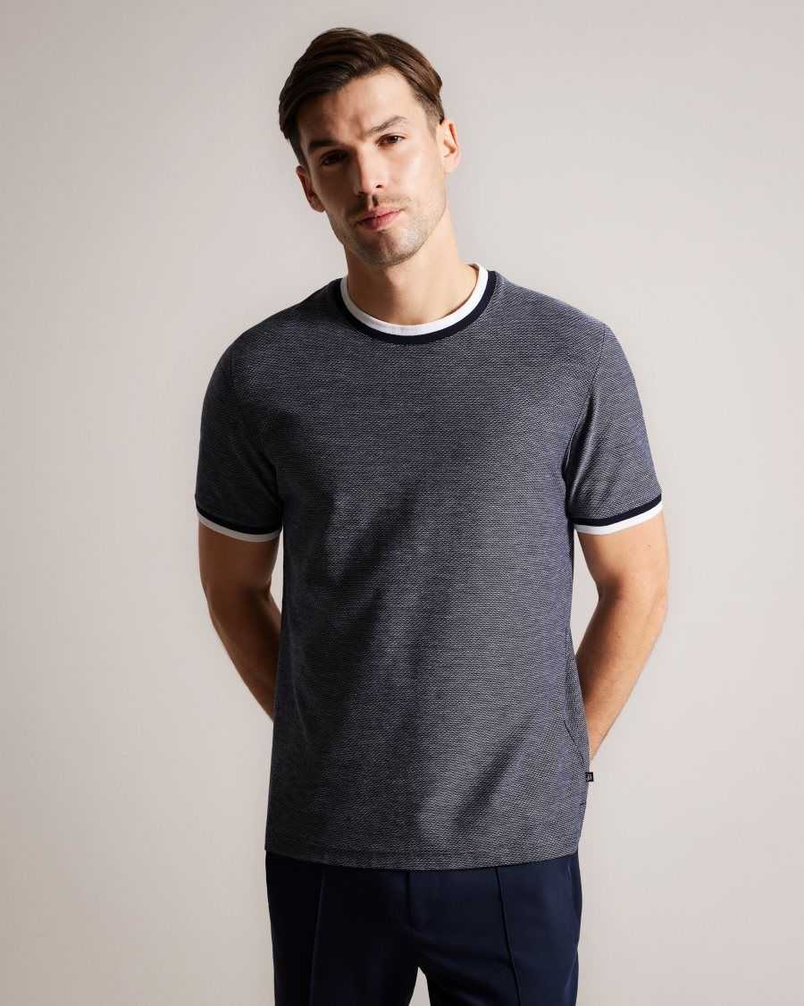 Ted Baker Bowker Regular Fit Textured T-Shirt Navy | 0832745-TK