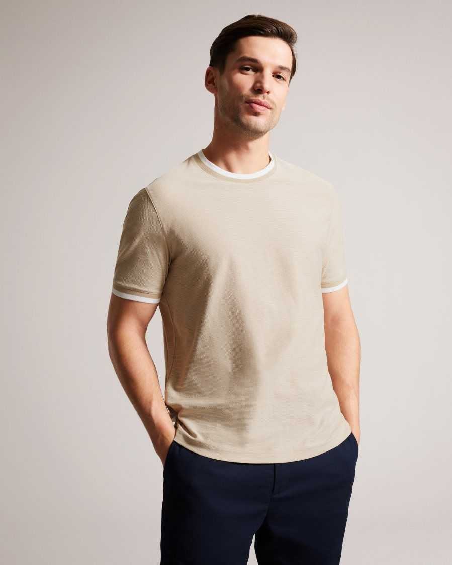 Ted Baker Bowker Regular Fit Textured T-Shirt Tan | 1753062-QZ