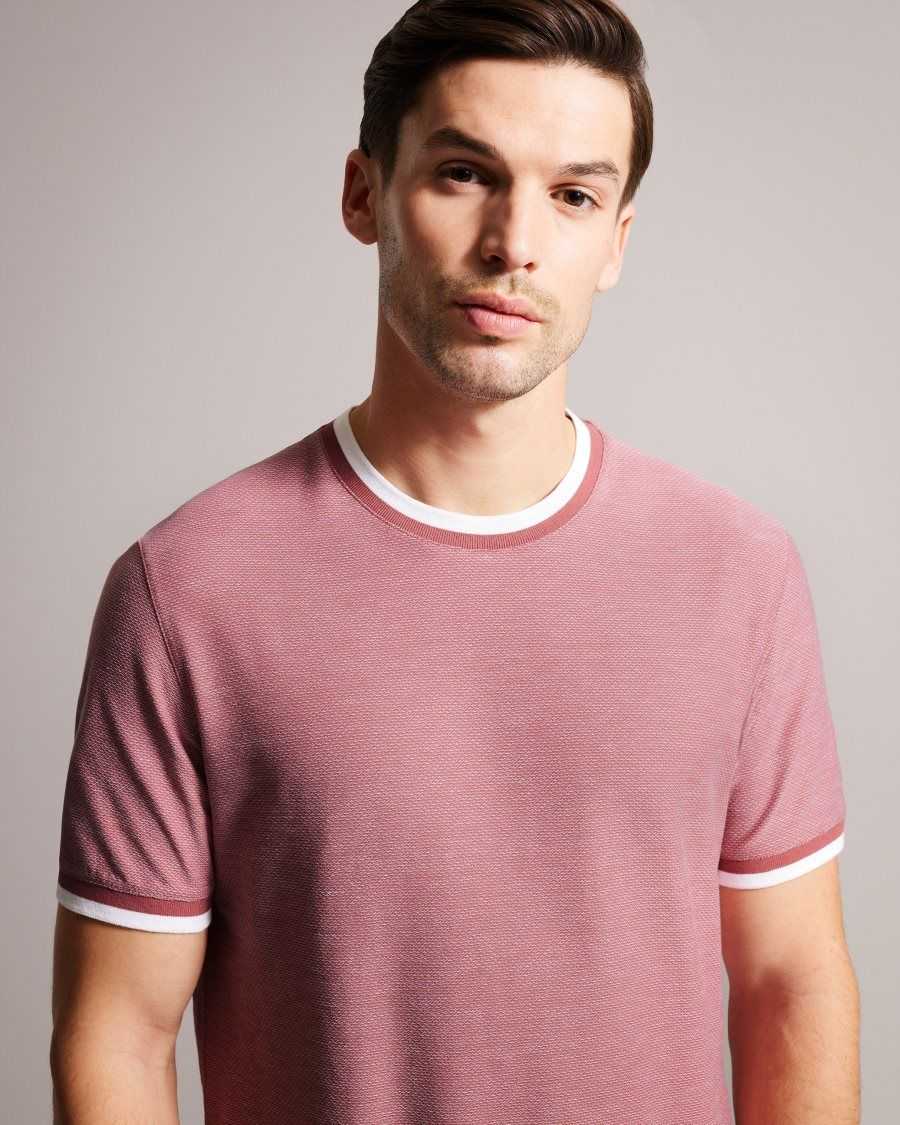 Ted Baker Bowker Regular Fit Textured T-Shirt Medium Pink | 7630825-ME