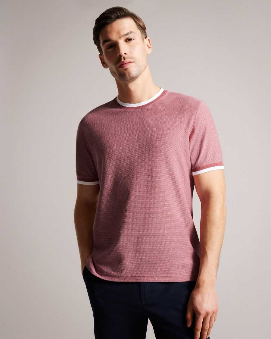 Ted Baker Bowker Regular Fit Textured T-Shirt Medium Pink | 7630825-ME