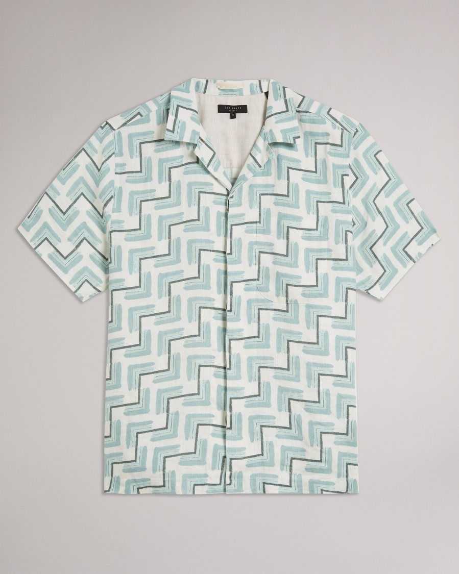 Ted Baker Brecon Short Sleeve Retro Geometric Print Shirt Sky Blue | 1025674-XI