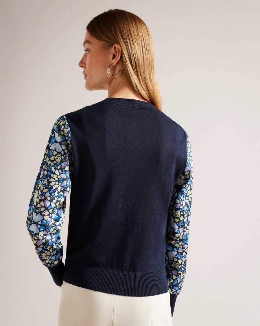 Ted Baker Brieli Woven Front Cardigan Medium Blue | 1936487-LK