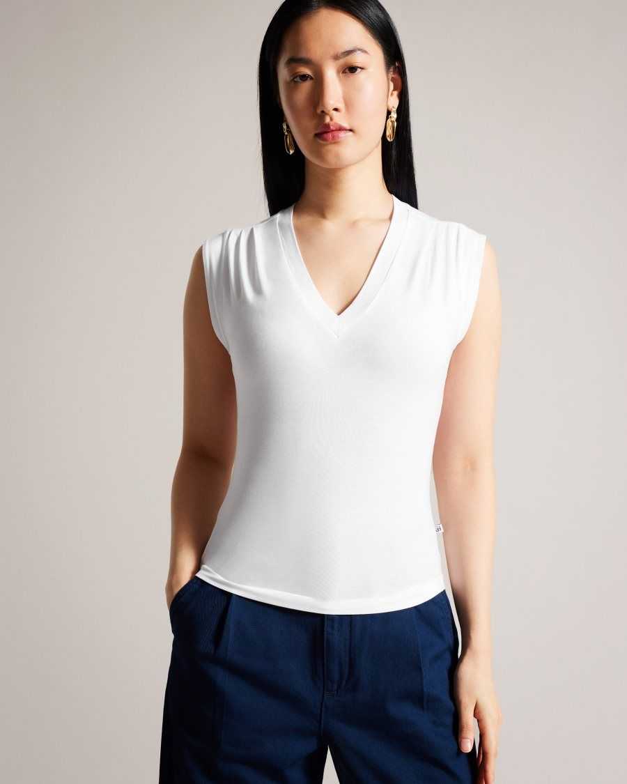 Ted Baker Brielll Fitted V Neck White | 6032591-XS