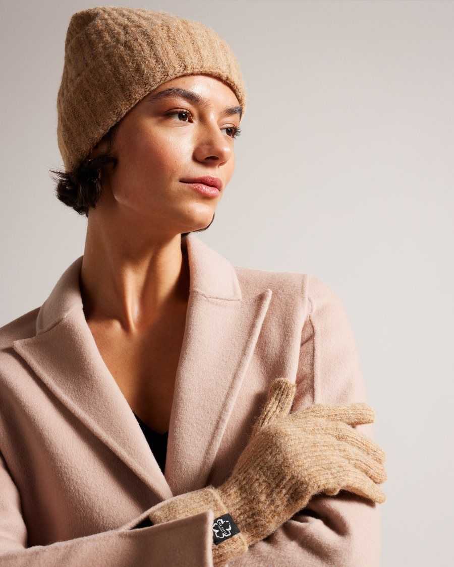 Ted Baker Brite Wool Blend Hat And Gloves Set Brown | 9236715-GA