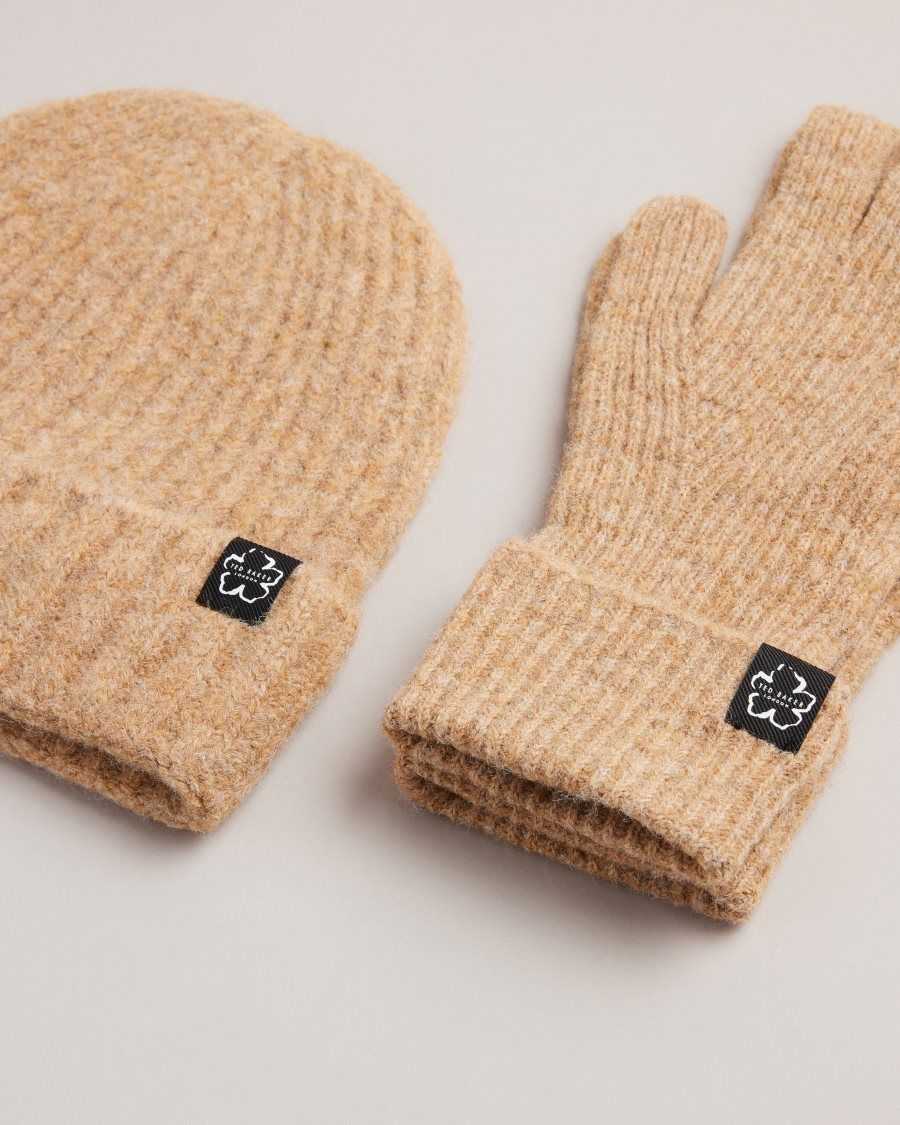 Ted Baker Brite Wool Blend Hat And Gloves Set Brown | 9236715-GA