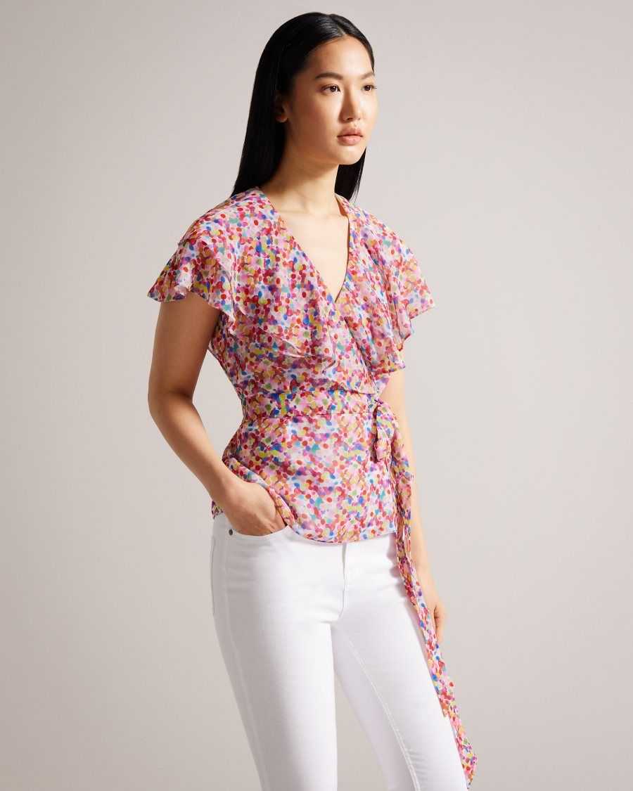 Ted Baker Brrooke Wrap Top With Ruffled Neckline White | 0275869-RT