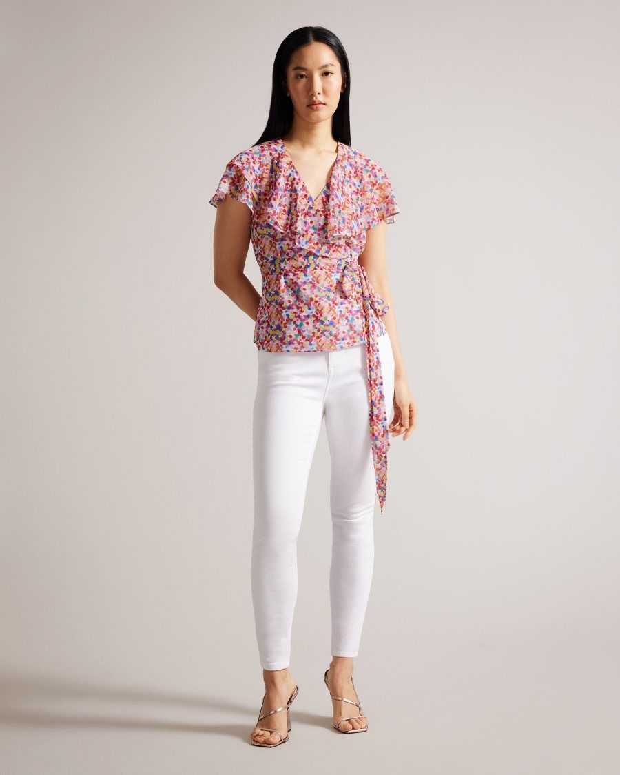 Ted Baker Brrooke Wrap Top With Ruffled Neckline White | 0275869-RT