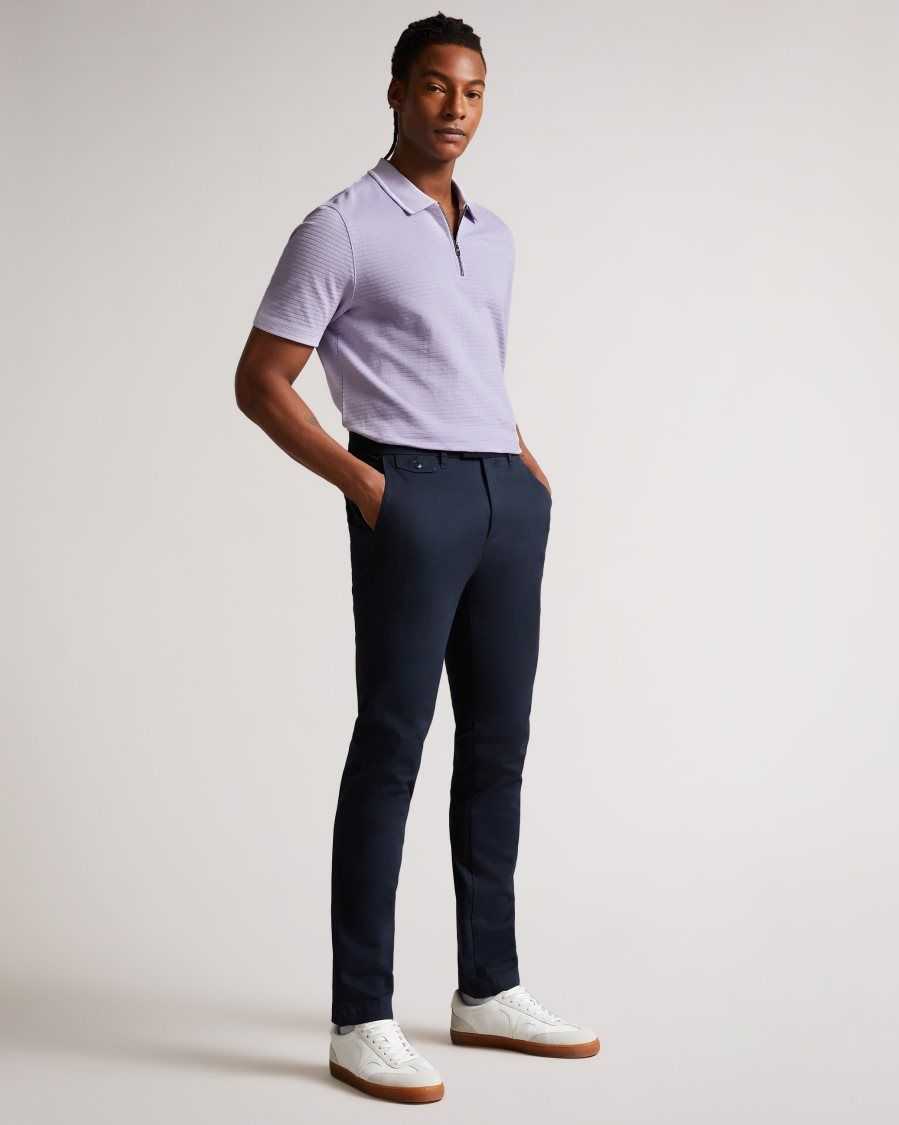 Ted Baker Buer Short Sleeve Textured Zip Polo Shirt Light Purple | 4650137-NJ