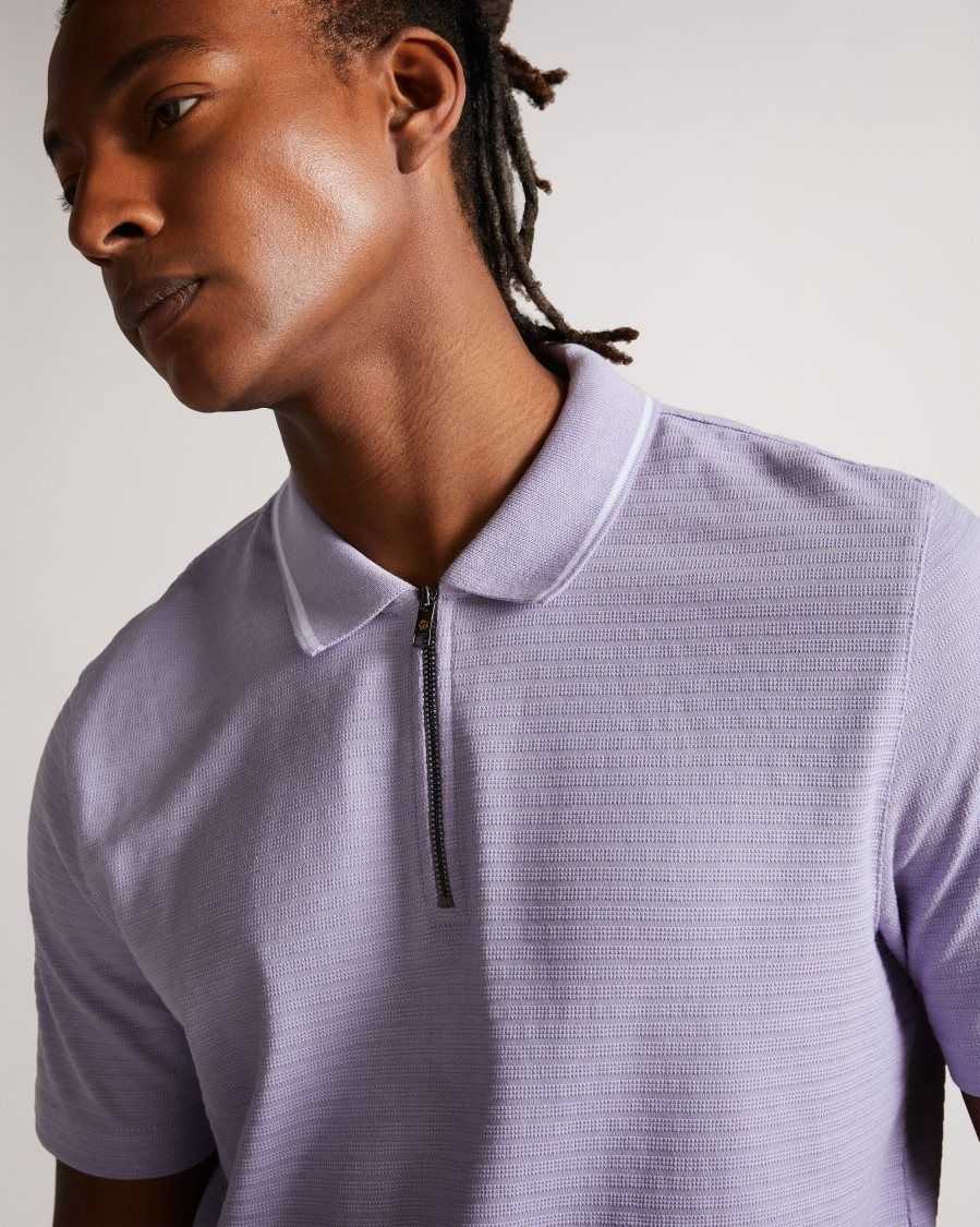 Ted Baker Buer Short Sleeve Textured Zip Polo Shirt Light Purple | 4650137-NJ