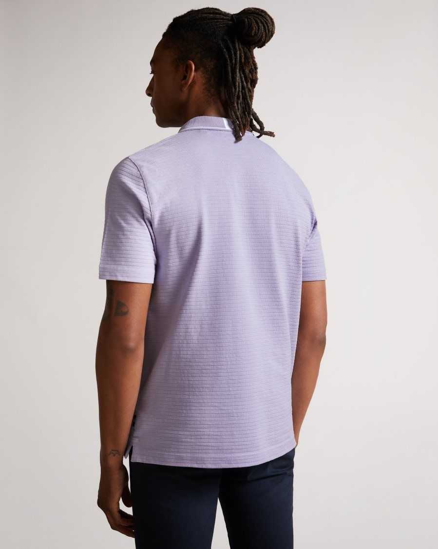 Ted Baker Buer Short Sleeve Textured Zip Polo Shirt Light Purple | 4650137-NJ