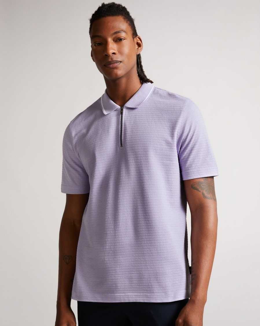 Ted Baker Buer Short Sleeve Textured Zip Polo Shirt Light Purple | 4650137-NJ