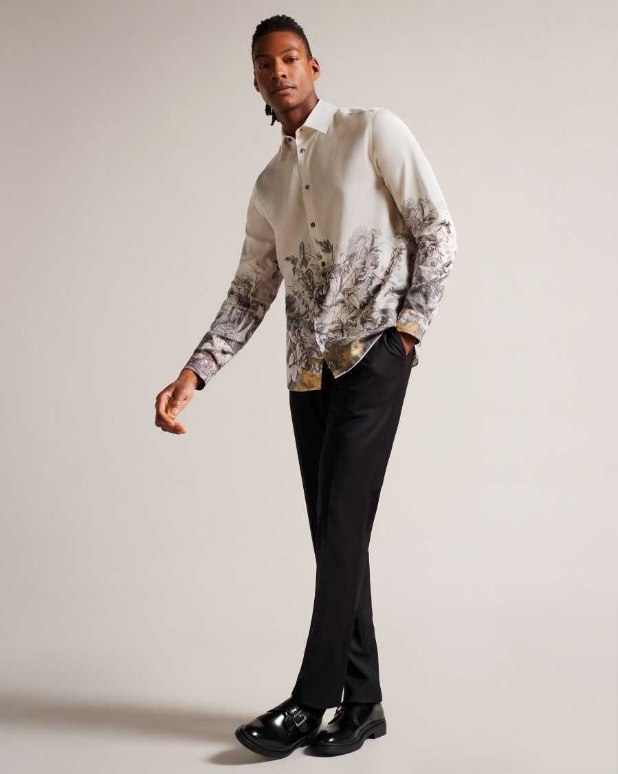 Ted Baker Bushey Long Sleeve Botanical Border Shirt Natural | 6815493-XW