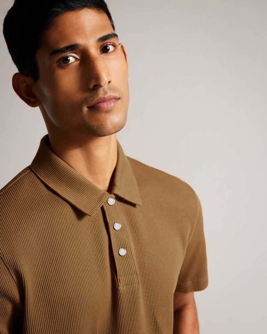 Ted Baker Bute Short Sleeve Regular Fit Textured Polo Shirt Camel | 1876025-TF