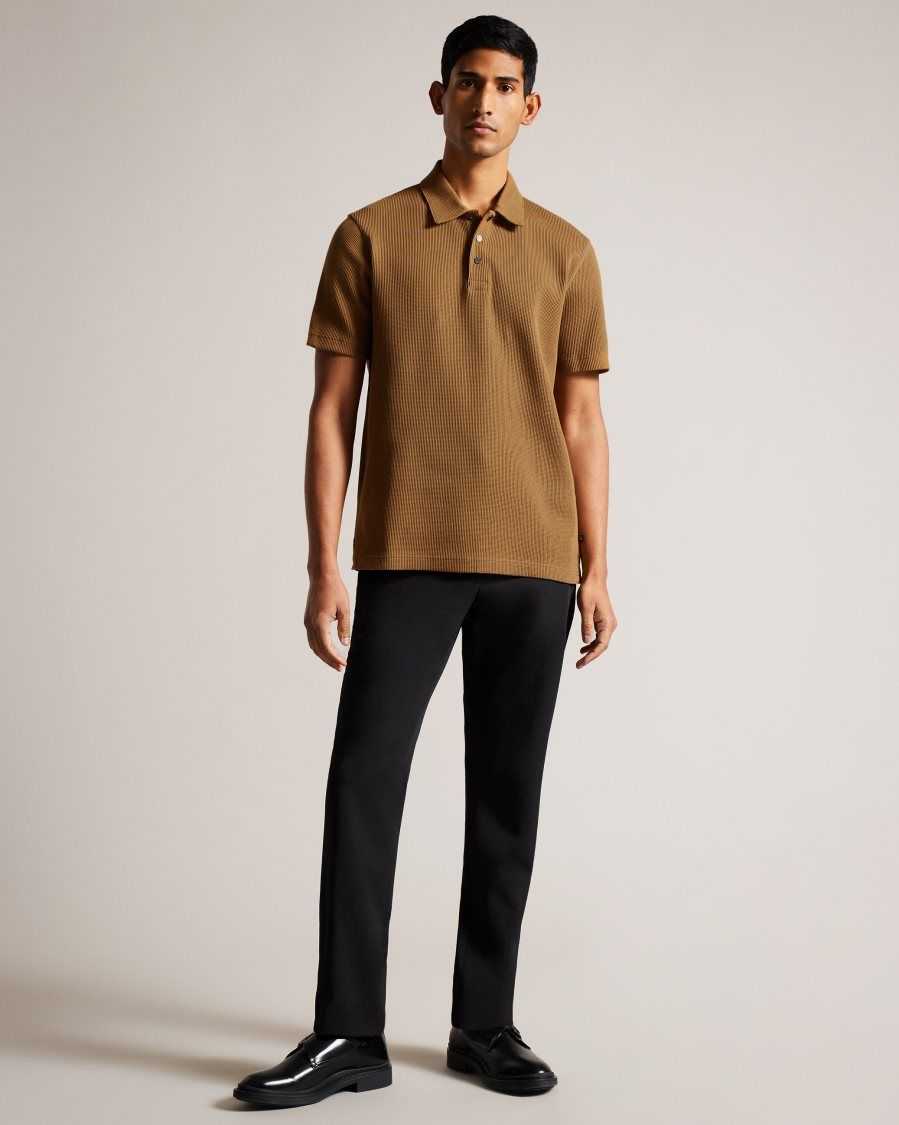 Ted Baker Bute Short Sleeve Regular Fit Textured Polo Shirt Camel | 1876025-TF