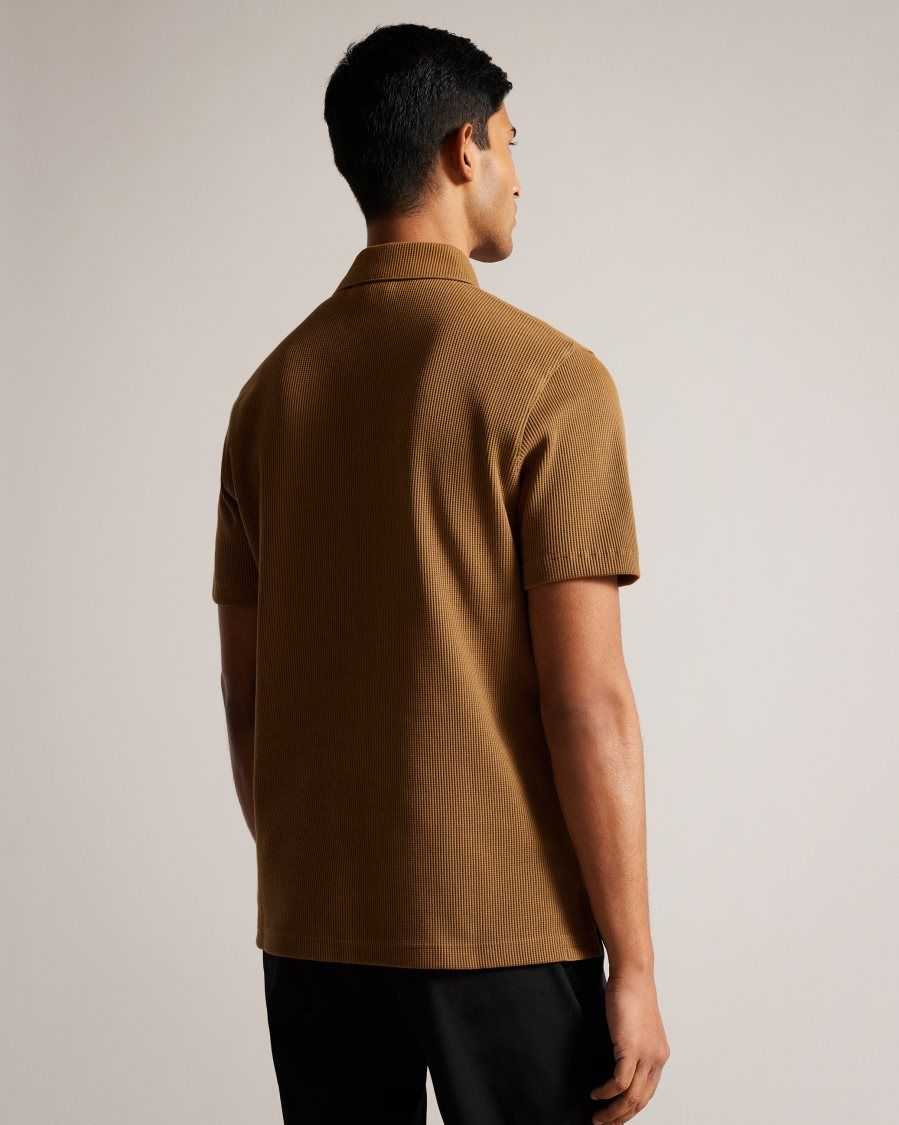 Ted Baker Bute Short Sleeve Regular Fit Textured Polo Shirt Camel | 1876025-TF