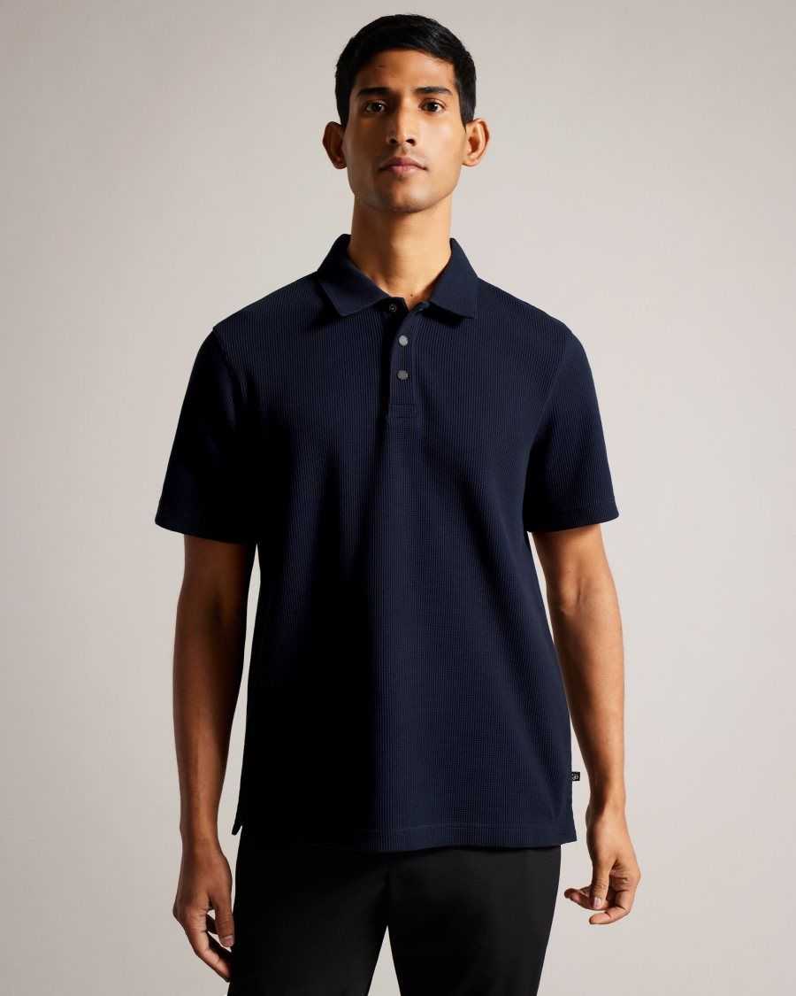 Ted Baker Bute Short Sleeve Regular Fit Textured Polo Shirt Navy | 3897256-GE