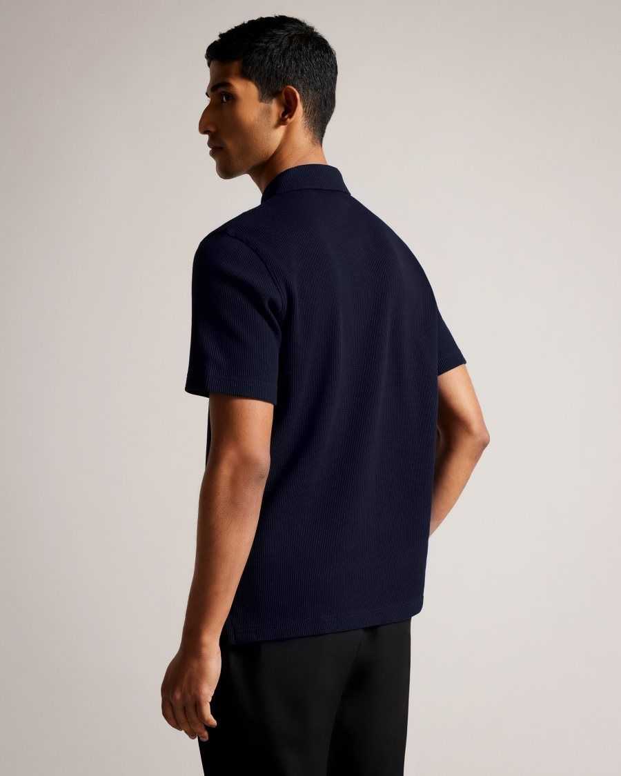 Ted Baker Bute Short Sleeve Regular Fit Textured Polo Shirt Navy | 3897256-GE