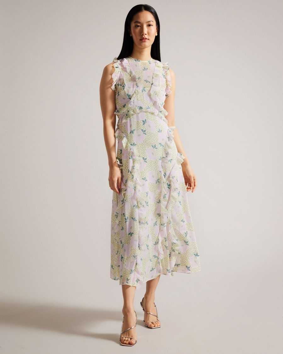 Ted Baker Calinia Sleeveless Waterfall Ruffle Midi Dress Lilac | 8159234-JQ