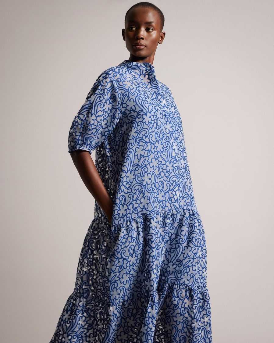 Ted Baker Camriyn Oversized Shirt Dress with Puff Sleeve Bright Blue | 7015869-YH