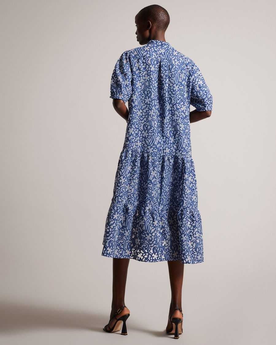 Ted Baker Camriyn Oversized Shirt Dress with Puff Sleeve Bright Blue | 7015869-YH