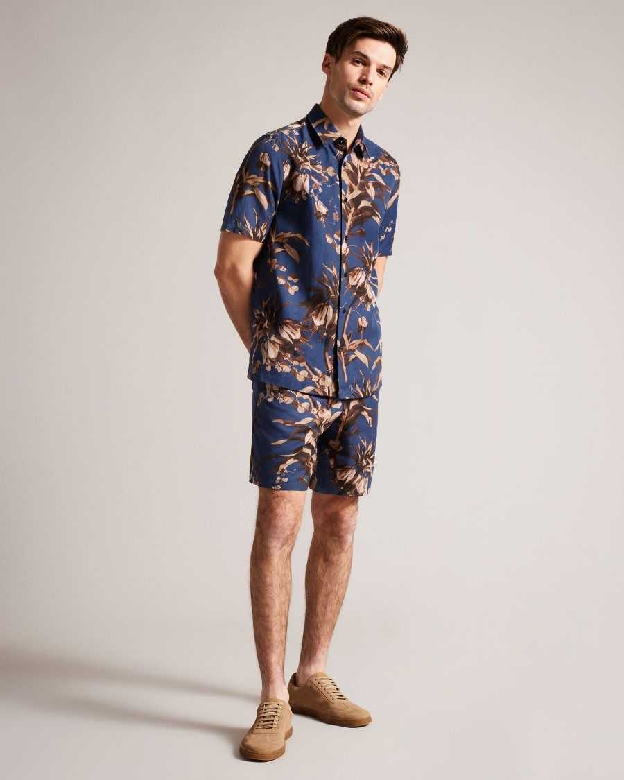 Ted Baker Canriya Botanical Print Shorts Navy | 6150347-BE